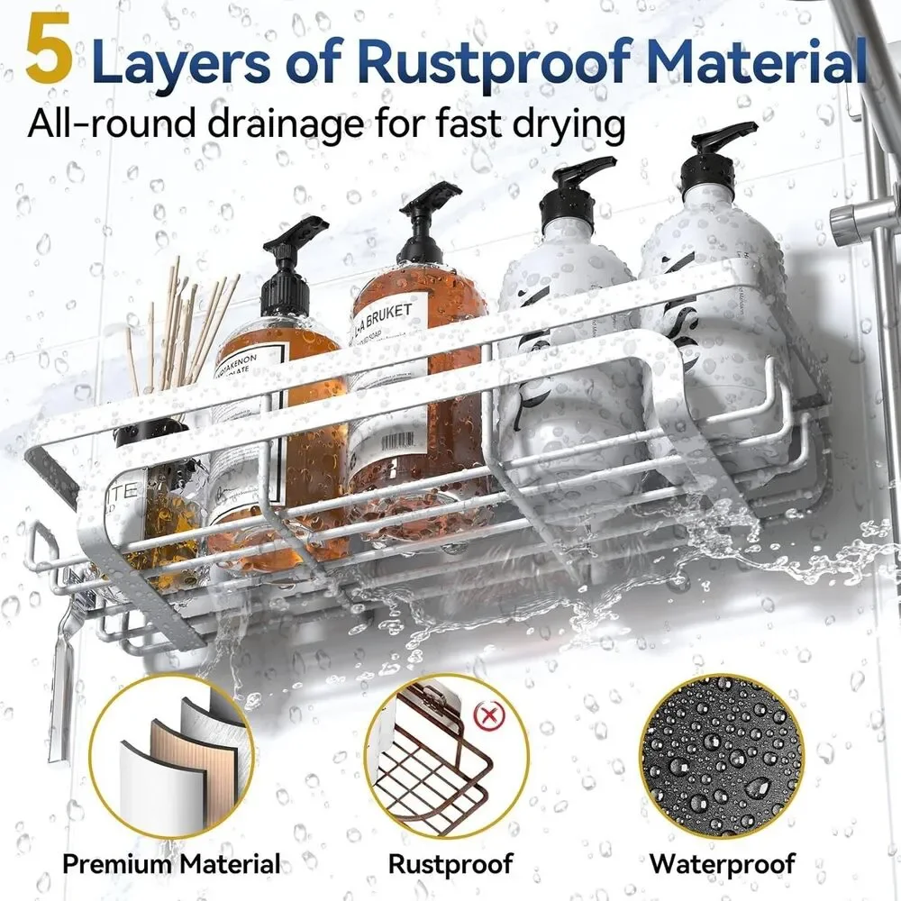 YASONIC Adhesive Shower Caddy, 5 Pack Organizer Soap Holder Rustproof Shelves
